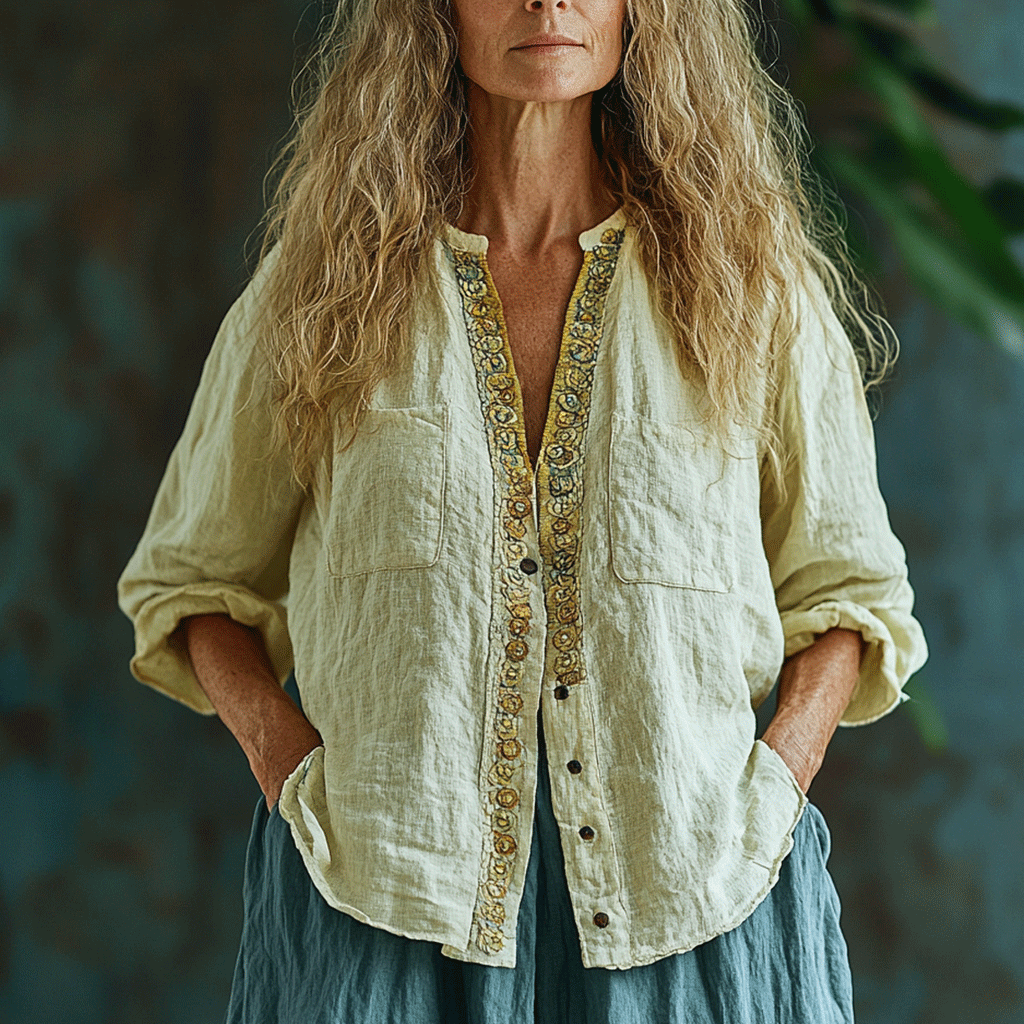 Women's Casual Bohemian Linen Style Long-sleeve Top Shirt