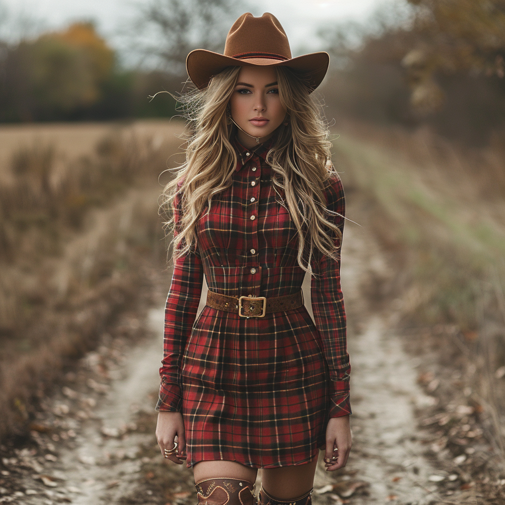 Women's Retro Plaid Pastoral Style Long-sleeve Mini Short Dress
