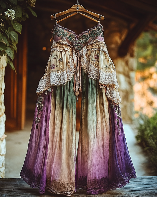 Summer Vacation Ruffle Lace Patchwork Pant ccdb 3820