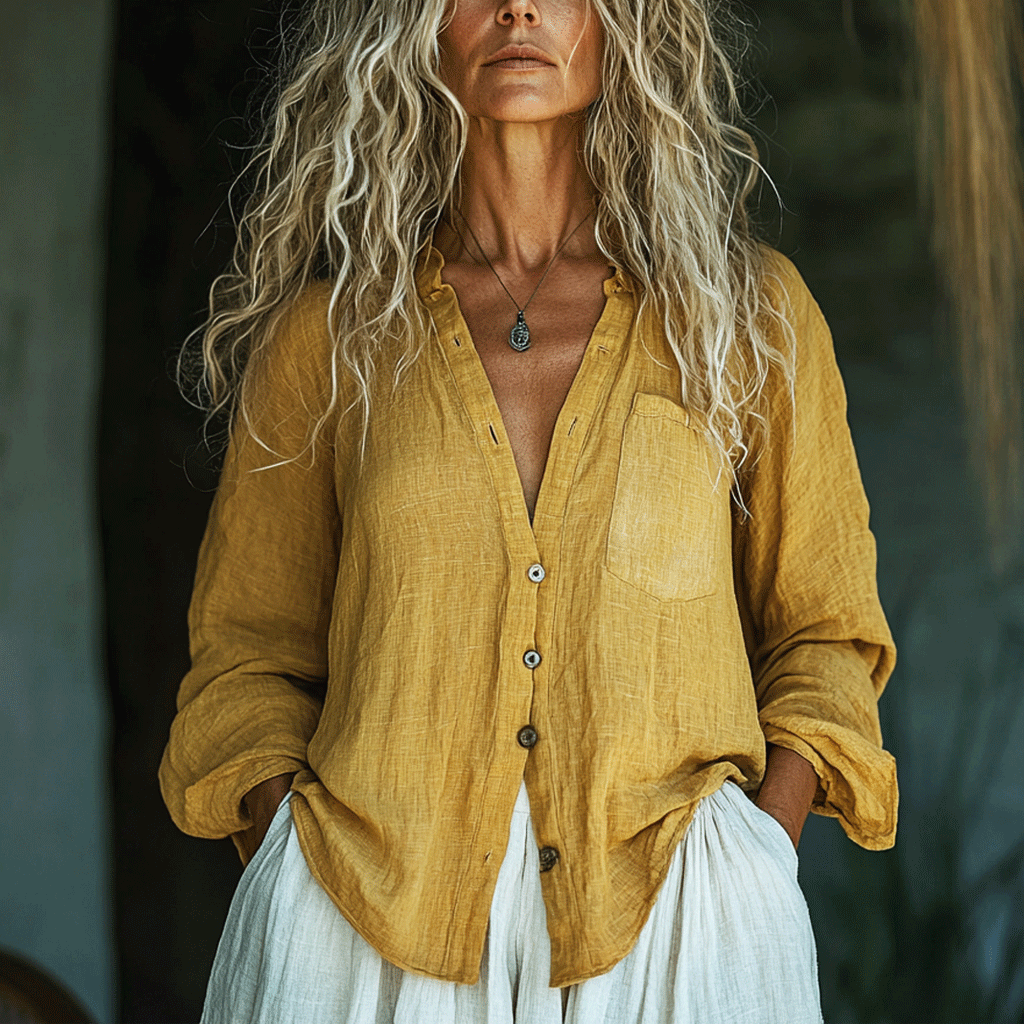 Women's Casual Bohemian Linen Style Long-sleeve Top Shirt