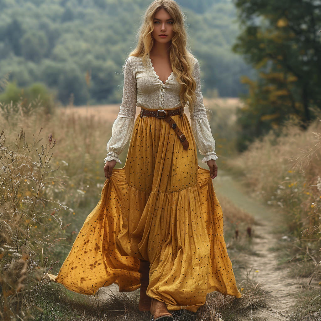 Women's Retro Country Pastoral Linen Style Long-sleeve Casual Maxi Long Dress