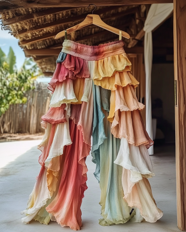 Summer Embroidered Ruffle Lace Patchwork Pants 758b