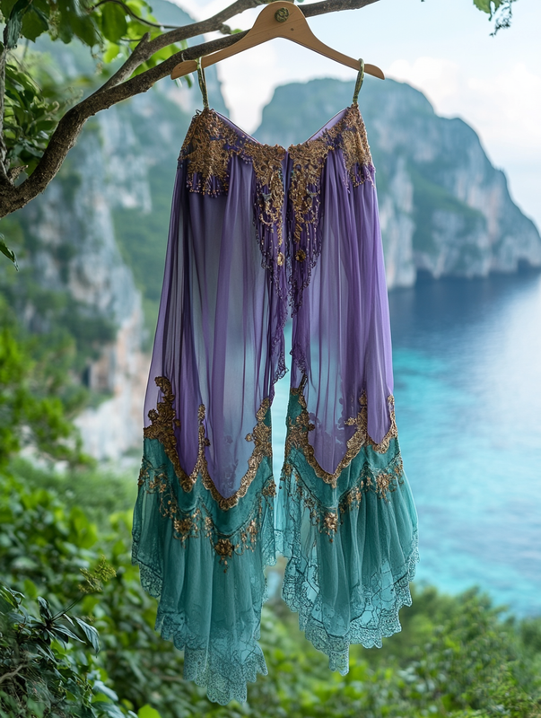 Summer Vacation Ruffle Lace Contrast Pants 3c0e