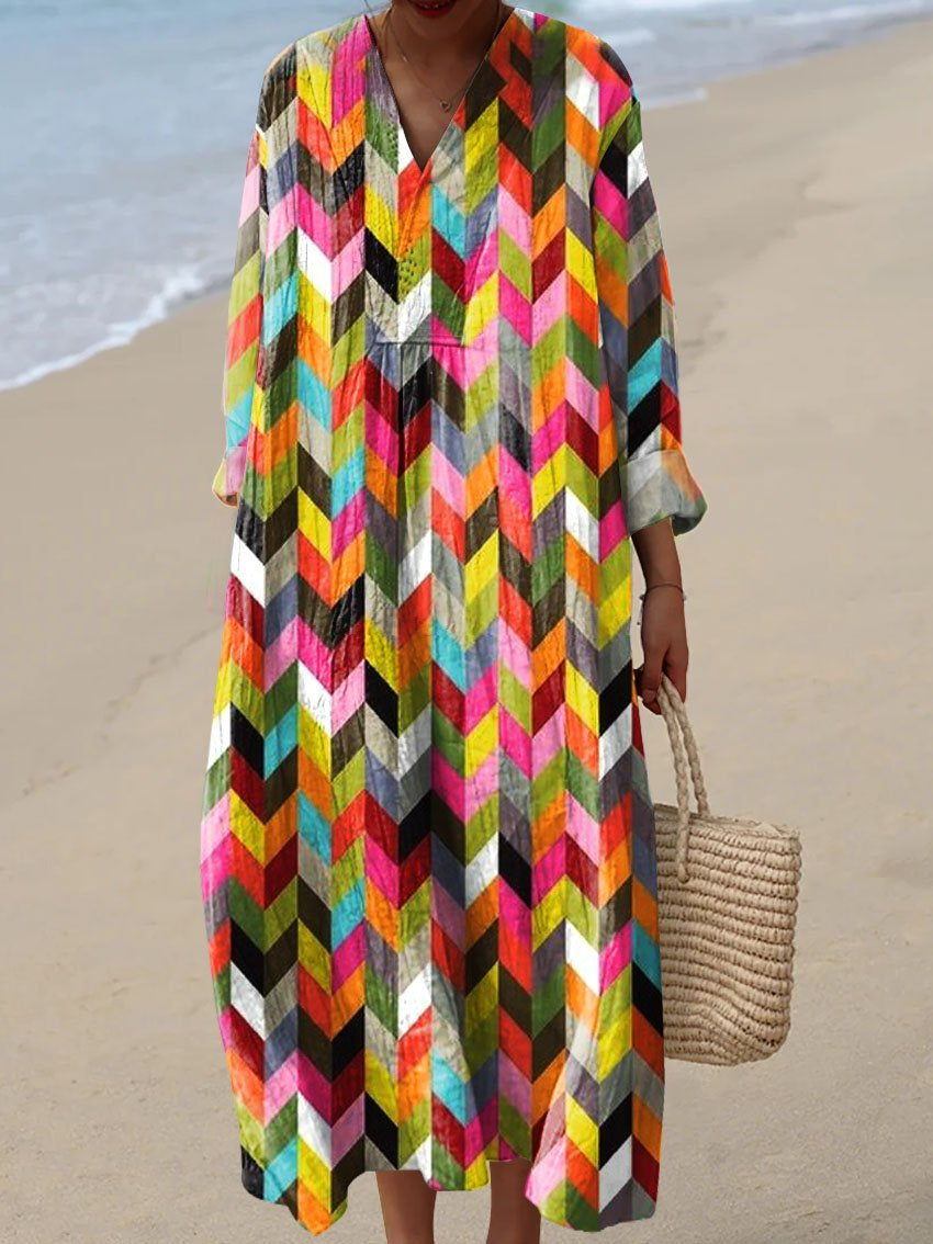 Women's Retro Geometry Art Print Casual Dress