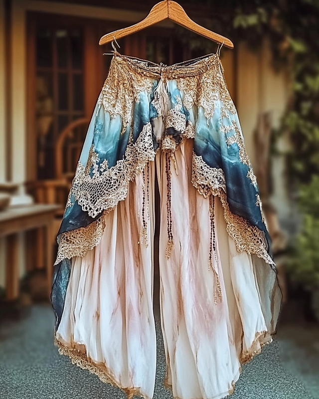 Summer Embroidered Ruffle Lace Patchwork Pants b80e