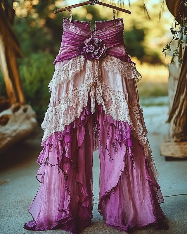 Summer Vacation Ruffle Lace Patchwork Pant 9973