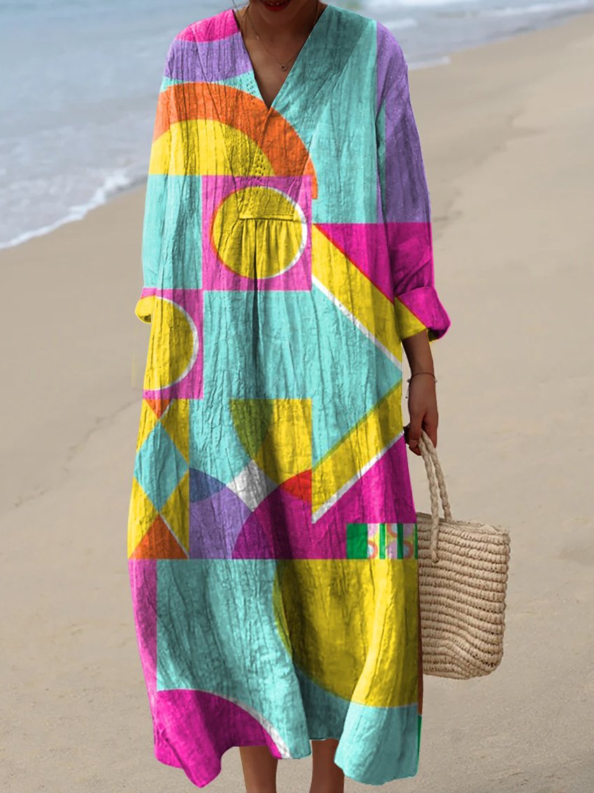 Women's Irregular Geometric Art Print Dress