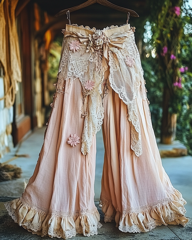 Summer Vacation Ruffle Lace Patchwork Pants ac8f