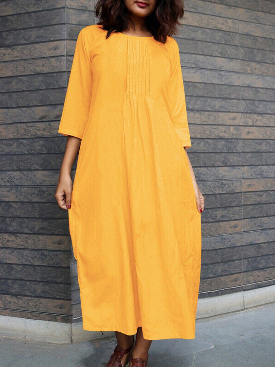 Women's Round Neck Casual Pocket Dress