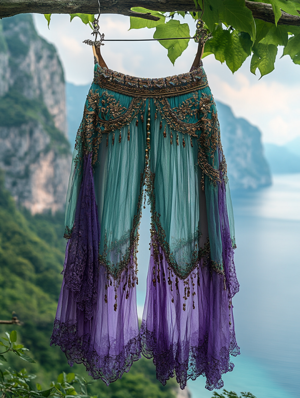 Summer Vacation Ruffle Lace Contrast Pants 7695