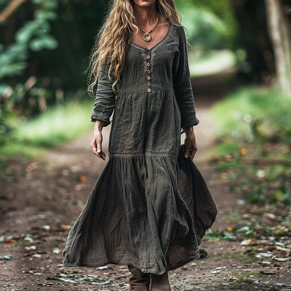 Women's Linen Bohemian Simple Casual Maxi Long Dress