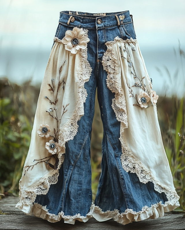 Summer Vacation Ruffle Lace Patchwork Pants 10b4