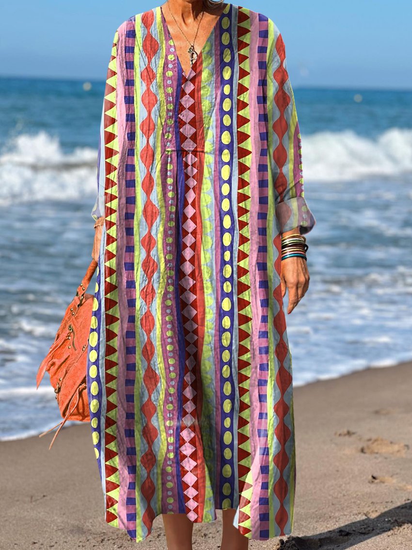 Women's Colorful Checkered Stripes Art Print Dress