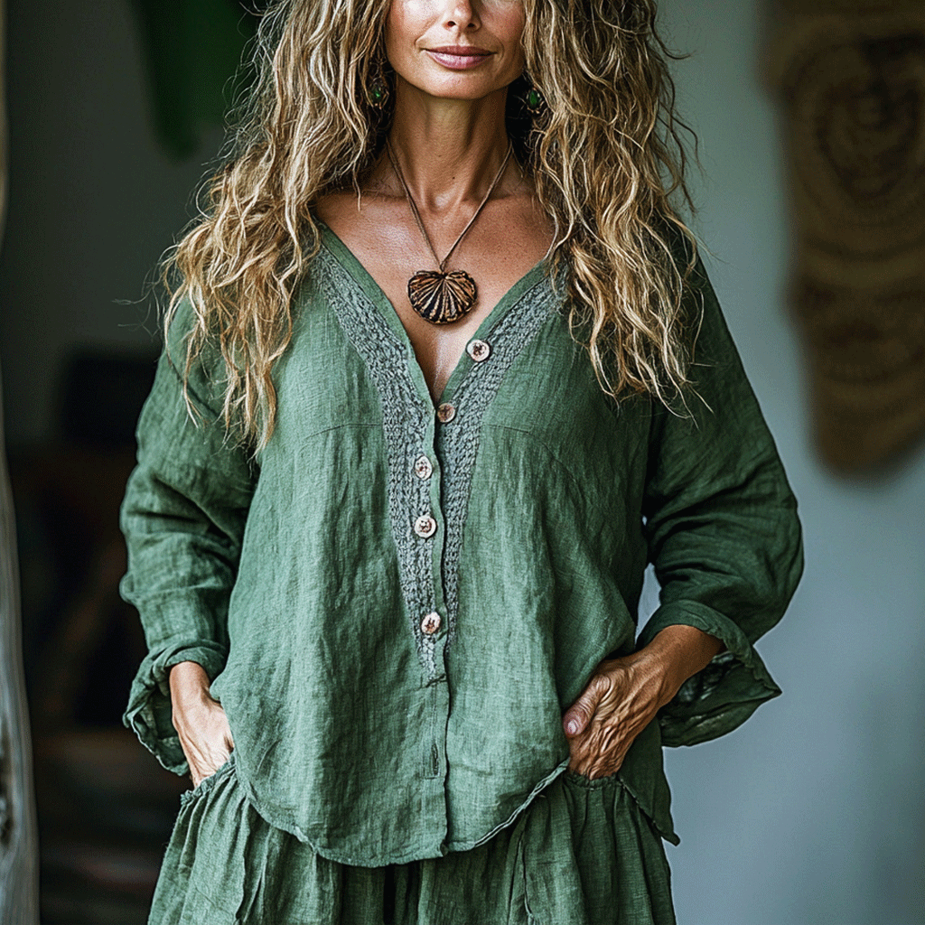 Women's Linen Bohemia Style Long-sleeved Breathable Top Shirt