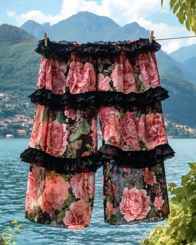 Summer ruffled cotton and linen patchwork contrast color shorts a67f