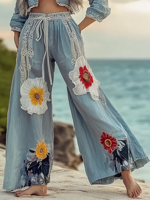 Summer seaside retro loose casual pants 7374