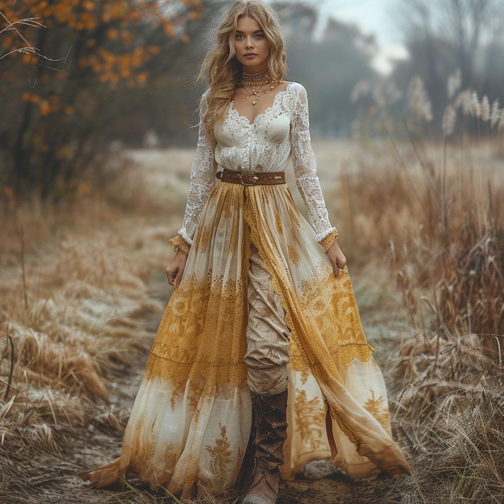 Women's Retro V-neck Country Pastoral Linen Style Long-sleeve Casual Maxi Long Dress