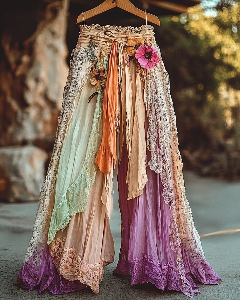 Summer Vacation Ruffle Lace Patchwork Pants 783c