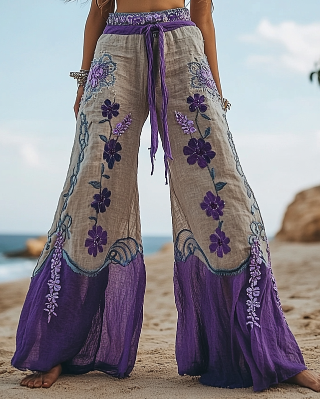 Summer Vacation Lace Handmade Floral Embroidery Pants a685