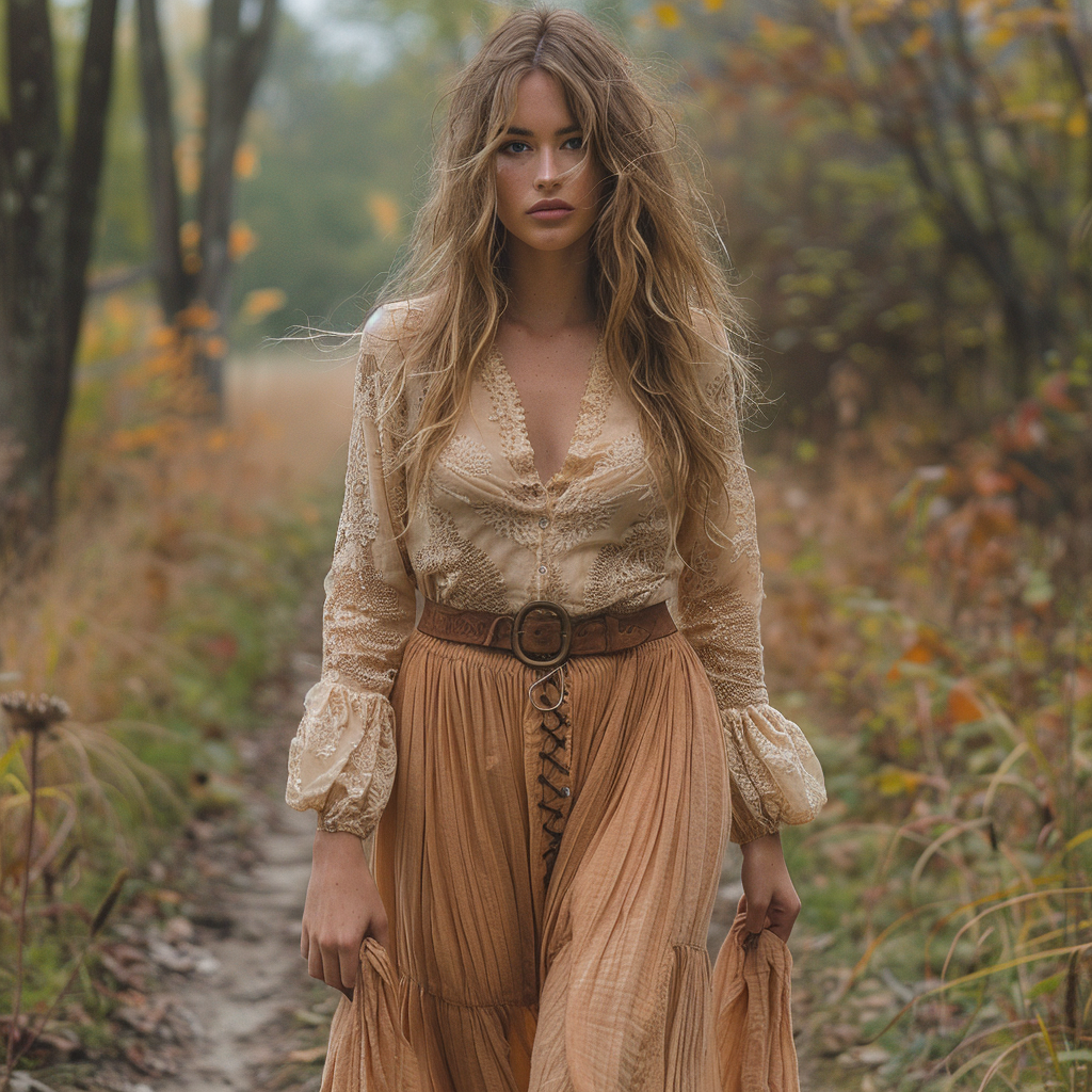 Women's Retro Country Pastoral Linen Style Long-sleeve Casual Maxi Long Dress