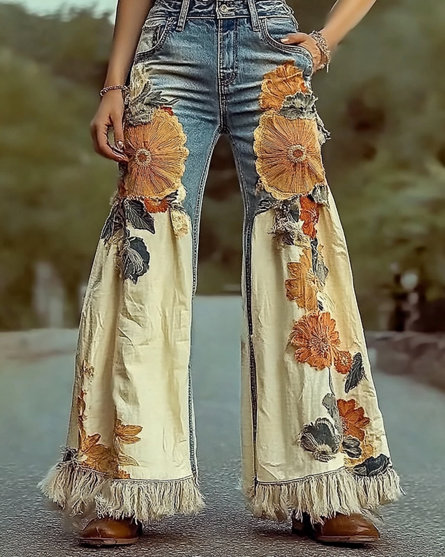 Vintage Loose Petal Collage Casual Pants 5a9c