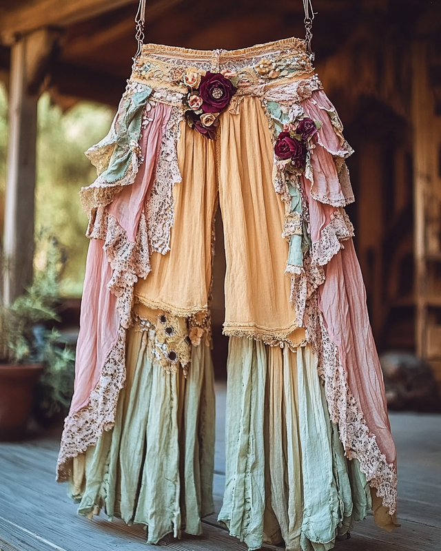 Summer Vacation Ruffle Lace Contrast Pants 3afc