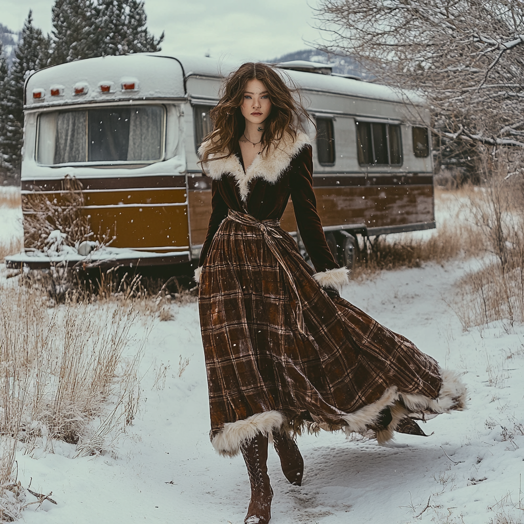 Western Classic Autumn And Winter Velvet Warm Plush Retro Long Sleeve Temperament Dress