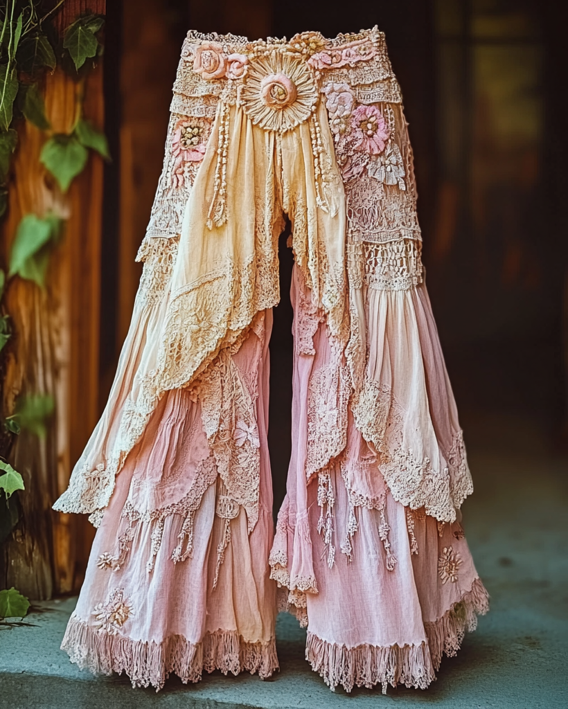 Summer Vacation Ruffle Lace Patchwork Pants ba34