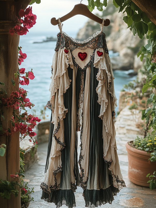 Summer ruffled cotton and linen patchwork contrast color pants a9a6