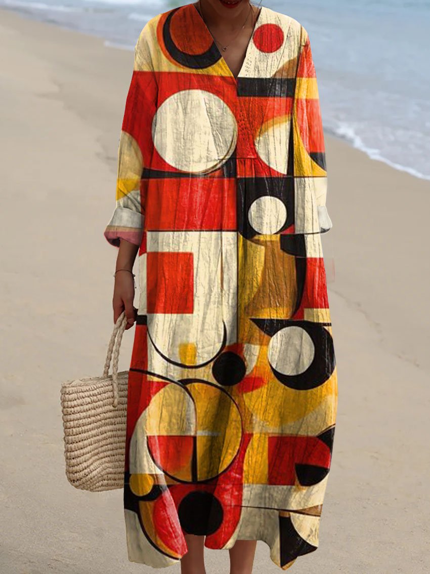 Women's Vintage Geometric Pattern Art Print Casual Dress