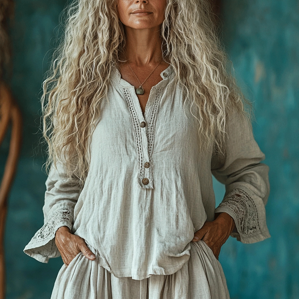 Women's Casual Bohemian Linen Style Long-sleeve Top Shirt