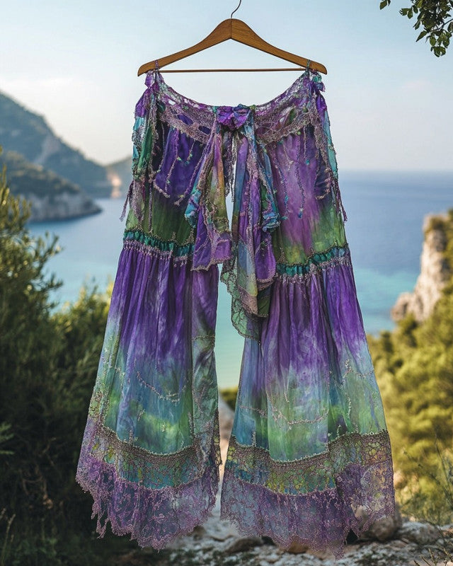 Summer Holiday Ruffle Lace Tie-Dyel Contrast Pant 4d38