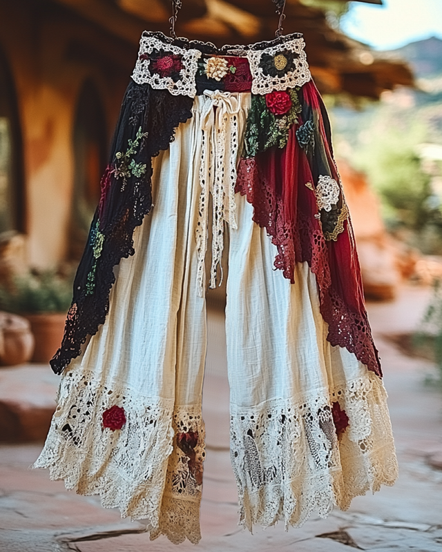 Summer Vacation Ruffle Lace Patchwork Pants b7a7