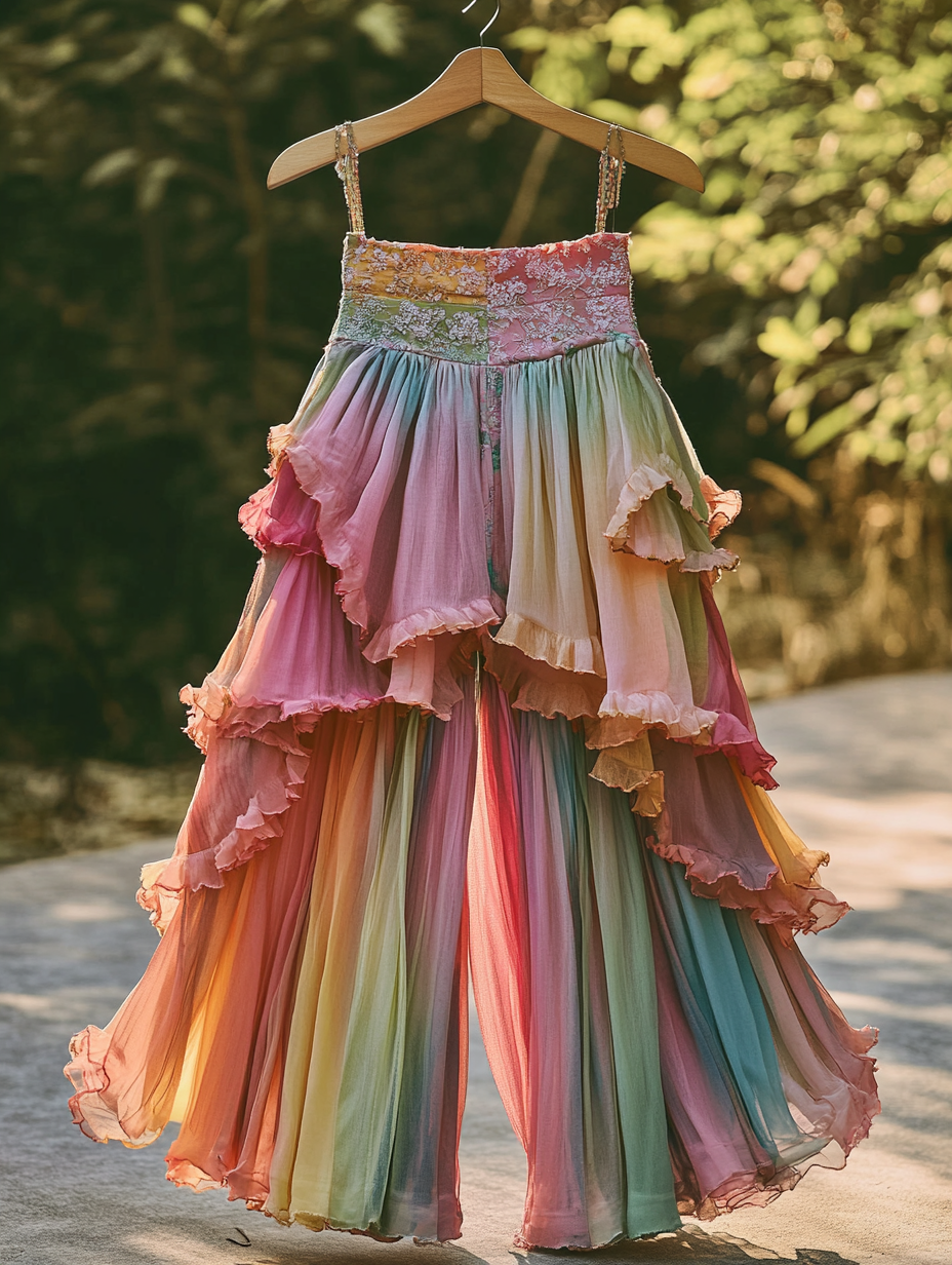 Summer Colorful Patchwork Handmade Lace Pants 5e48