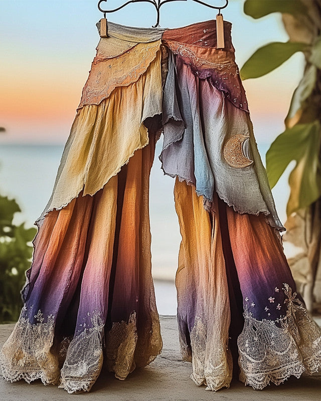 Summer Vacation Ruffle Lace Patchwork Pants 8823