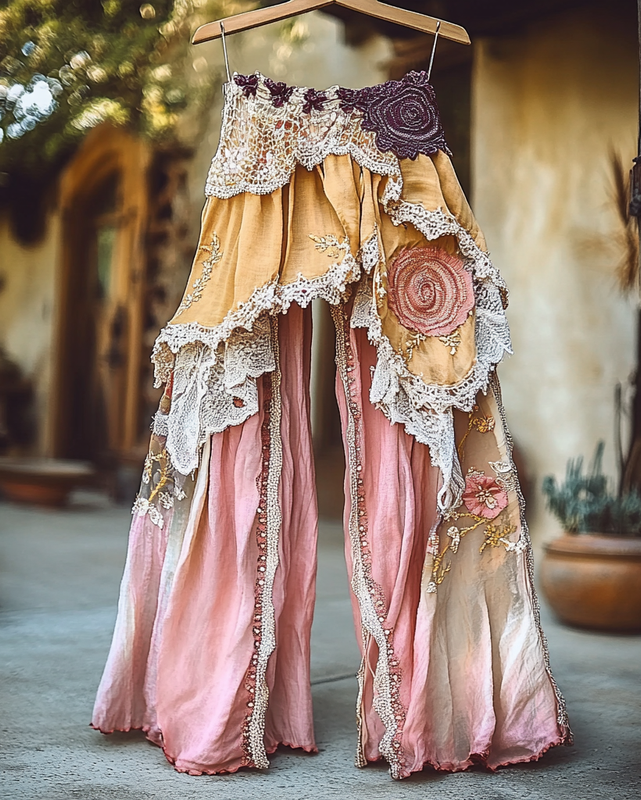 Summer Vacation Ruffle Lace Patchwork Pants 2721