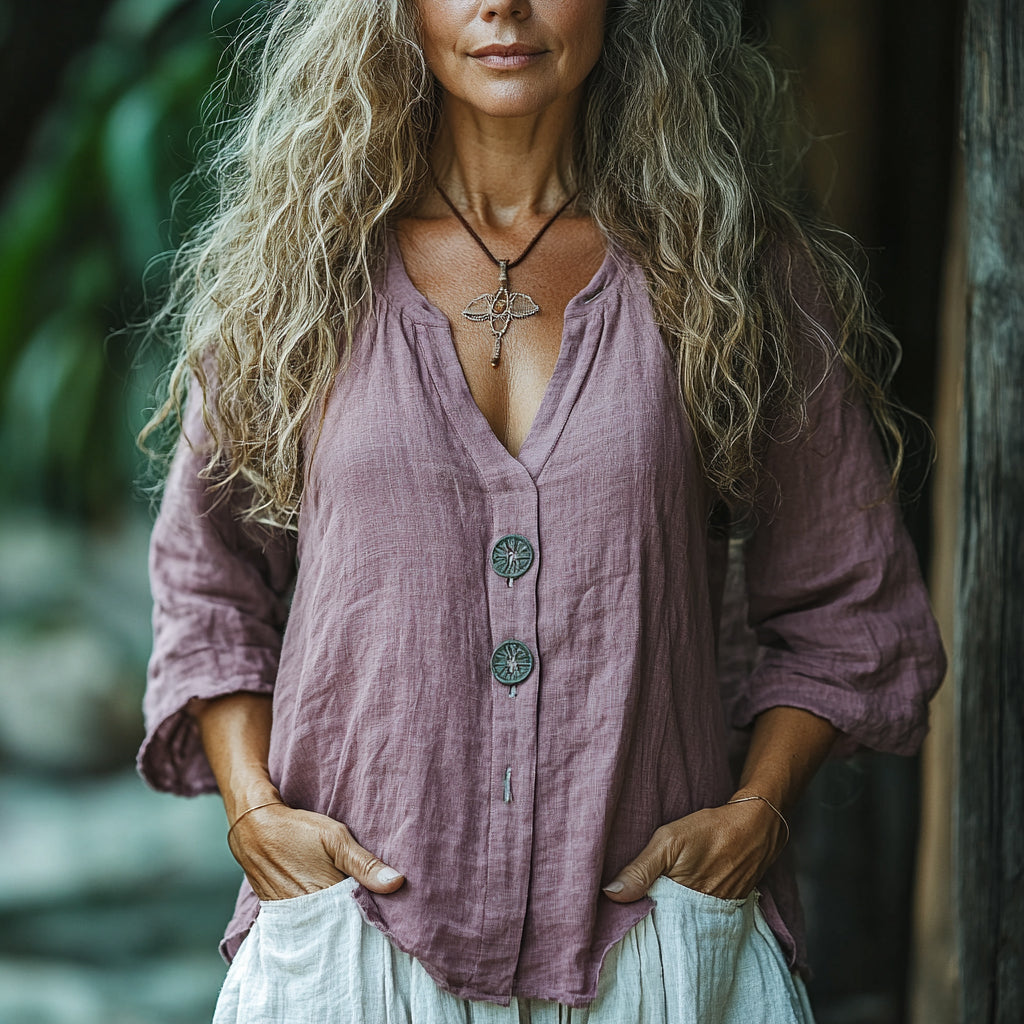 Women's Casual Bohemia Linen Style Long-sleeved Top Shirt