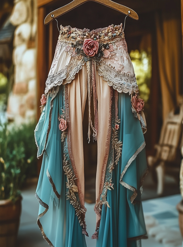 Summer ruffled cotton and linen patchwork contrast color pants f282