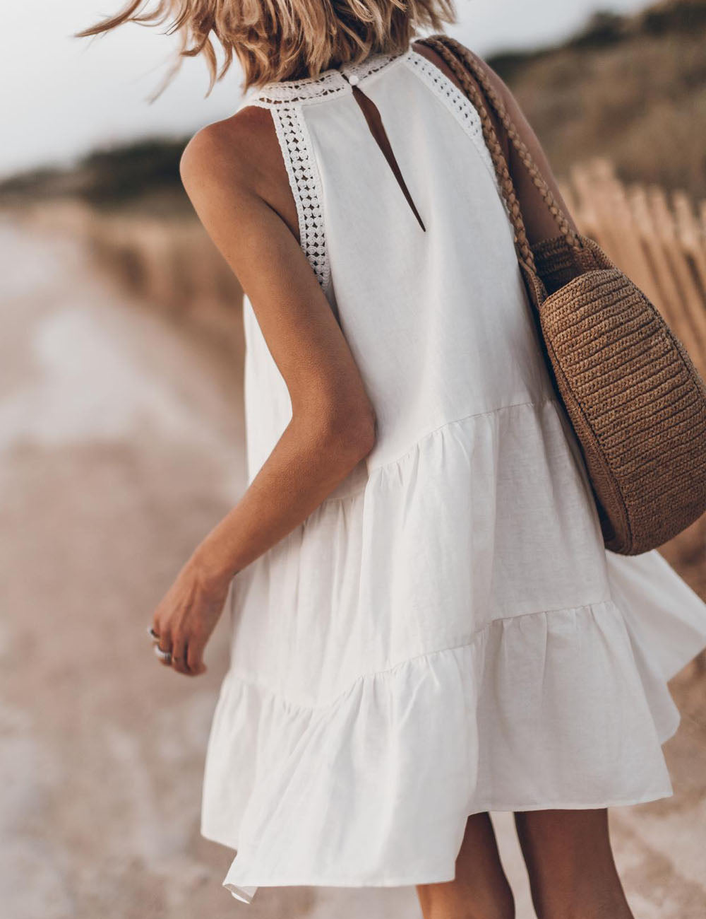 Hollow Lace Stitching Halter Neck A-line Dress