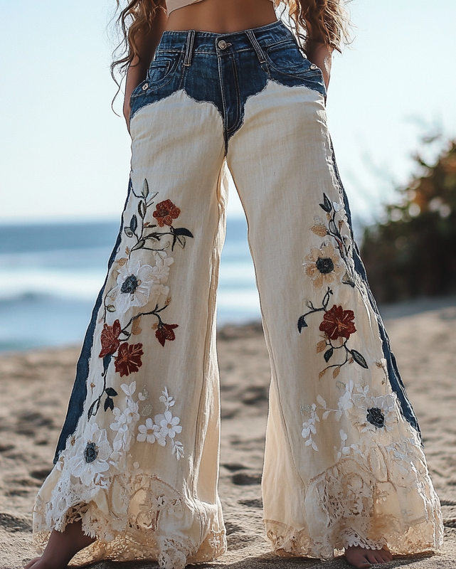 Summer Vacation Lace Embroidery Pants 84bc