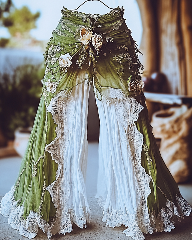 Summer Vacation Ruffle Lace Patchwork Pants b82b