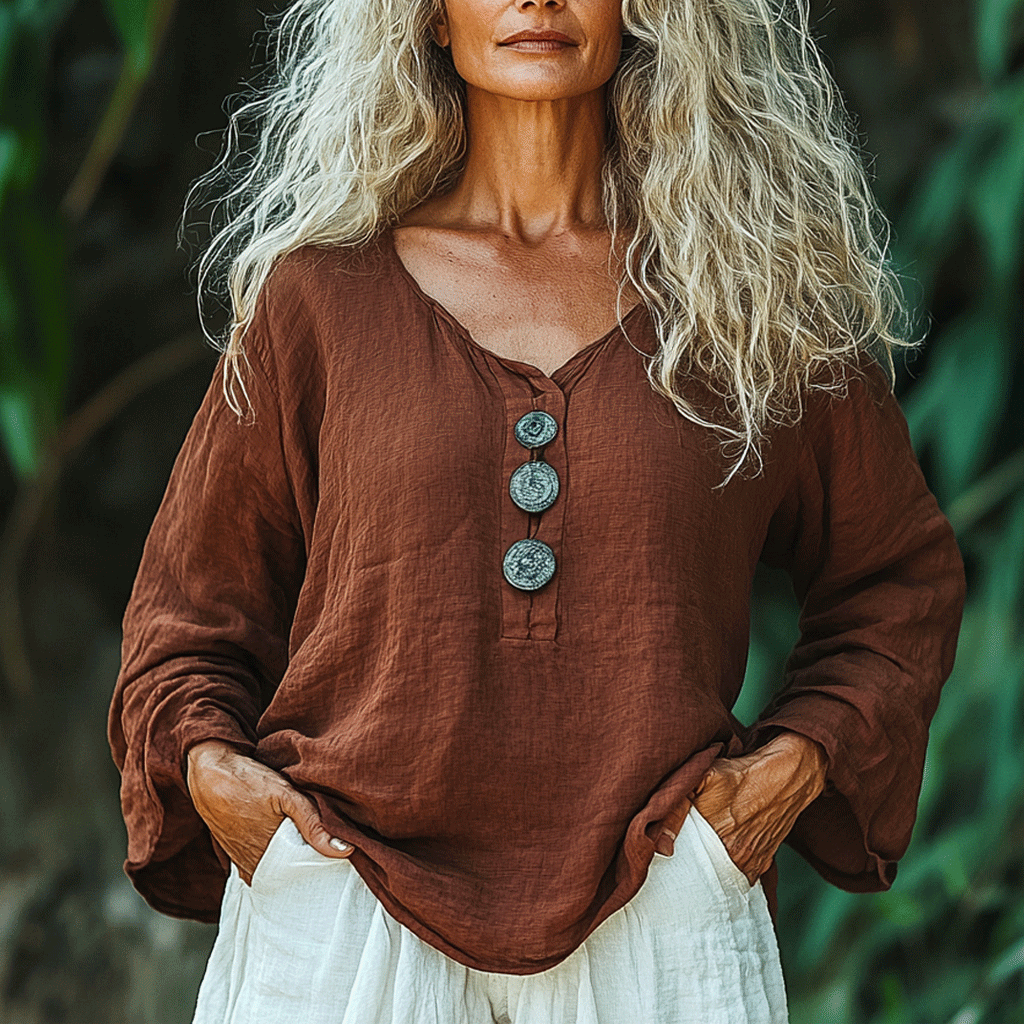 Women's Casual Bohemian Linen Style Long-sleeve Top Shirt