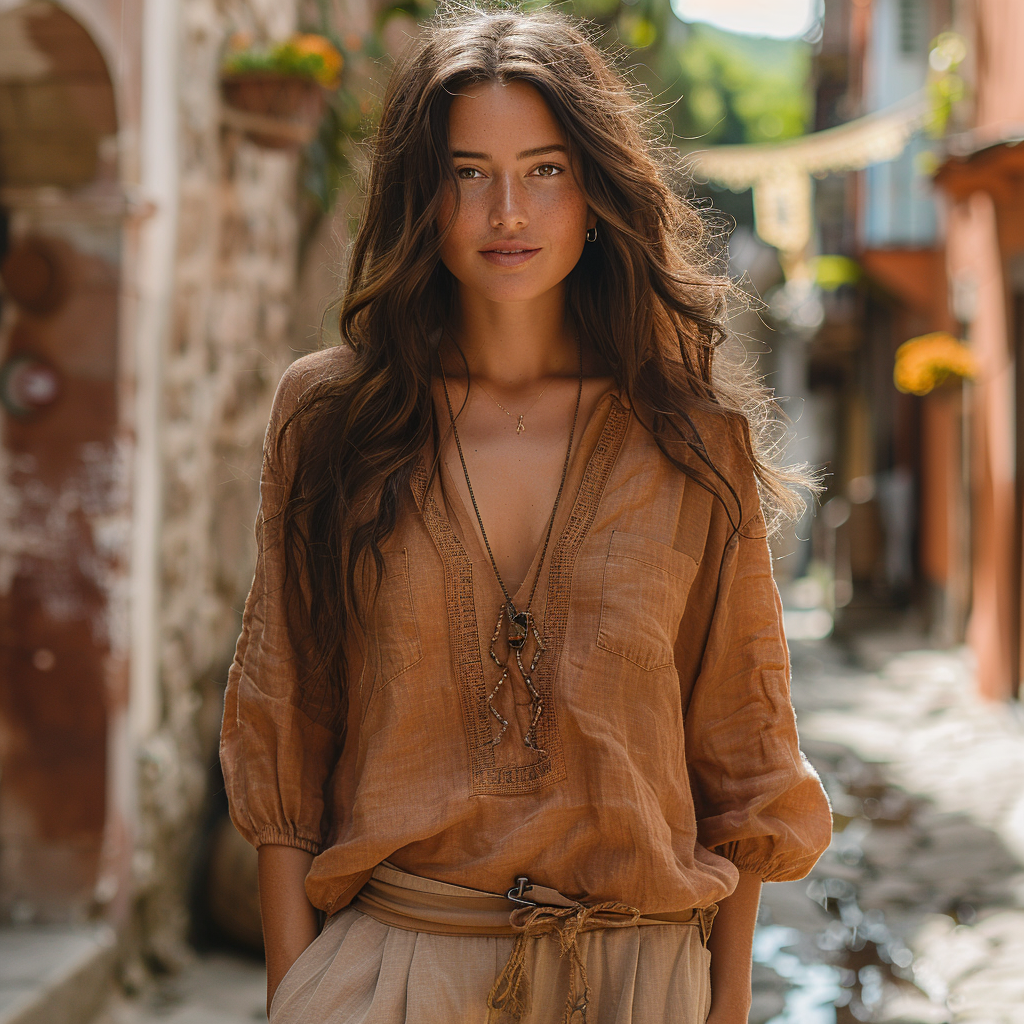 Women's Bohemian Linen Style Casual Long-sleeve Top Shirt
