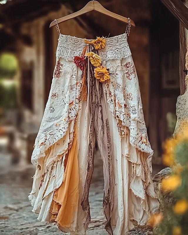 Summer Embroidered Ruffle Lace Patchwork Pants 0caf