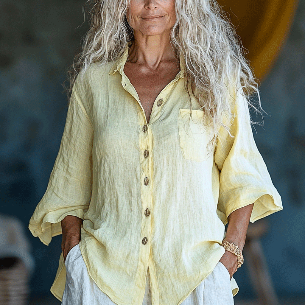 Women's Linen Bohemia Plain Style Long-sleeved Breathable Top Shirt