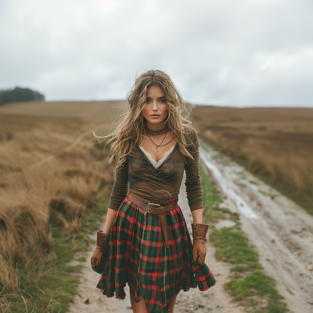 Women's Autumn And Winter Long-sleeve Dress Short Skirt Christmas Plaid Skirt