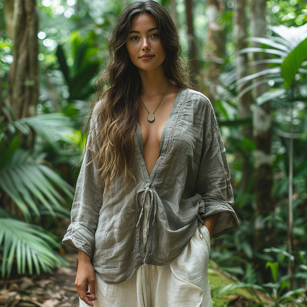 Women's Bohemia Style Casual Linen Shirt Top