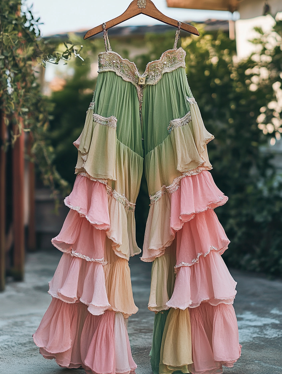 Summer Colorful Patchwork Handmade Lace Pants 2434