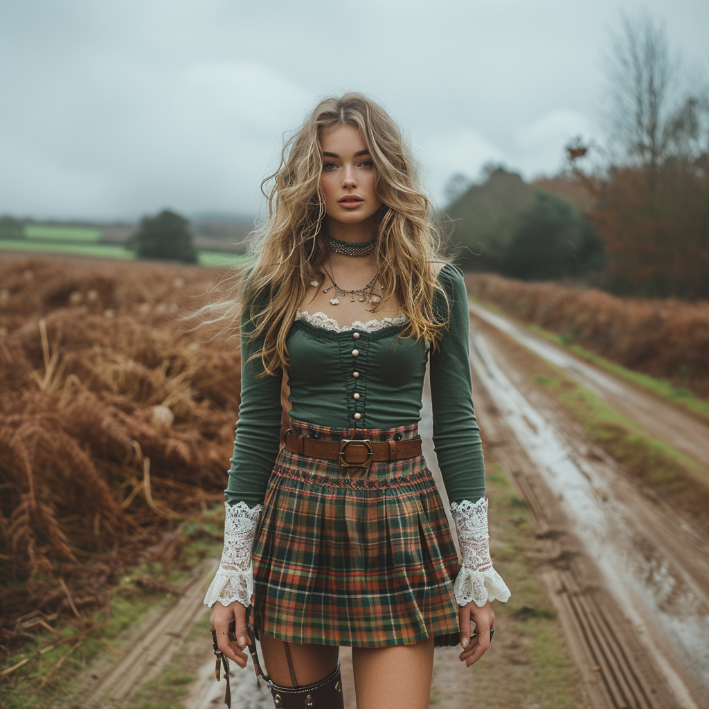 Women's Autumn And Winter Long-sleeve Dress Short Skirt Christmas Plaid Skirt