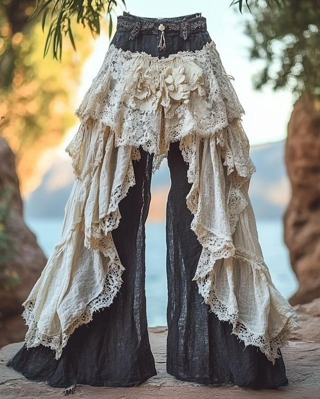 Summer Vacation Ruffle Lace Patchwork Pants 41e4